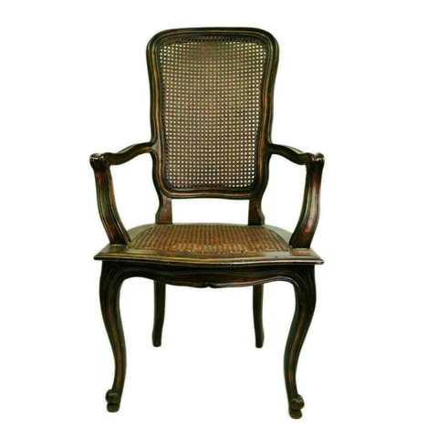 Antique French Provincial High Back Cane Chair Arm Rests Dark Oak 19th Century Cover