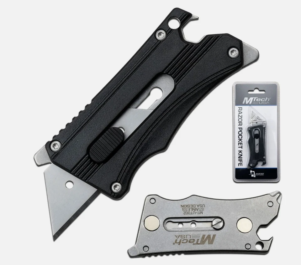 Cuchillo utilitario cortador de caja Mtech delgado multiherramienta magnético SK5 hoja de afeitar negro Foto 1 de 1