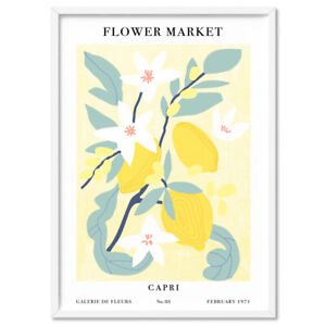 Flower Market Capri Art Print Poster. Amalfi Lemons Yellow Illustration | UST-52