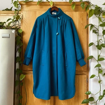 Abrigo de Colección Herman Kay Cobalto Azul Teal Lana Ala de Murciélago Manga Dolman Guisante Foto 1 de 4