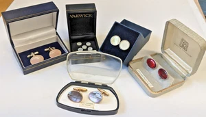 Job Lot Cufflinks Dress Buttons Mother of Pearl Red Abalone Rose Quartz - Picture 1 of 11