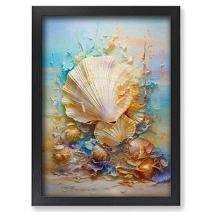 Framed Seashell Impressionism Art Wall Art Canvas Print Poster Picture, Decor - Picture 1 of 4