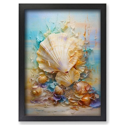 Framed Seashell Impressionism Art Wall Art Canvas Print Poster Picture, Decor - Image 1 of 4