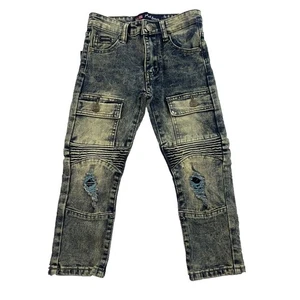 Phat Farm Moto Jeans Boys 5 Blue Vintage Acid Wash Distressed Skinny Fit Denim - Picture 1 of 11