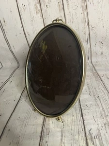 Vintage Oval Metal Gold Tone Picture Frame Convex Bubble Glass Footed Small - Picture 1 of 10