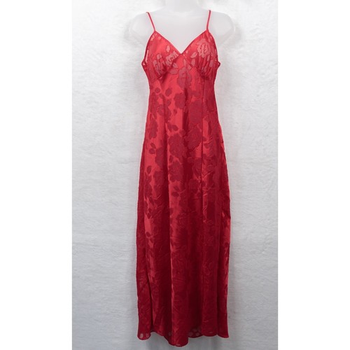 UNDERCOVER Abito lungo vintage Victorias Secret etichetta oro raso bruciato trasparente chemise rosso M