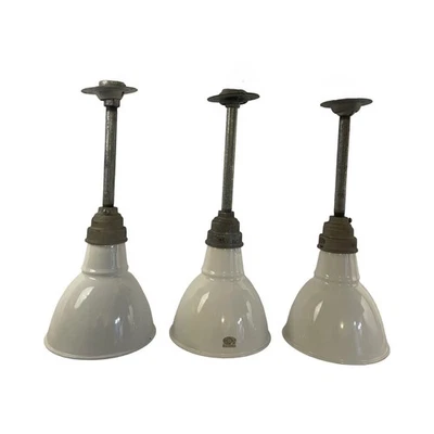 Pingentes de porcelana esmaltada industrial vintage meados do século c1940 VL1276 restaurados - Imagem 1 de 4