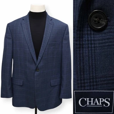 CHAPS mens blue WINDOWPANE two button sport coat suit jacket blazer 48 R - Image 1 of 4