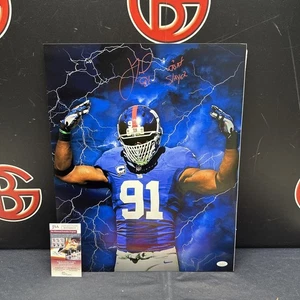 Justin Tuck Autographed New York Giants 16x20 Photo Signed “Goat Slayer” JSA COA - Picture 1 of 4