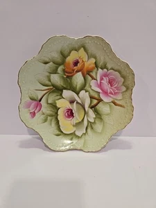 Vintage Lefton China Heritage Rosenmuster handbemalt 22kt Gold vergoldet Teller - Bild 1 von 6