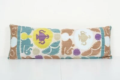 Uzbek Colorful Suzani Cushion Cover, Suzani Pillow Case 11" x 30" - Image 1 of 4