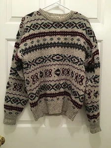 Britches Men's Ski Chalet Patterned Crewneck Gray Red Green Sweater Medium - Picture 1 of 1