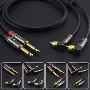 One Pair HiFi 4N OFC Copper TS 6.35mm to RCA Male to Male Bi-wire Audio Cable - Picture 1 of 9