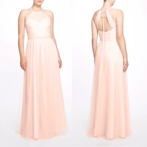 Marchesa Bridesmaid Sicily Blush Pink Gown Tulle Pleated Sleeveless Dress Sz 6 - Picture 1 of 7