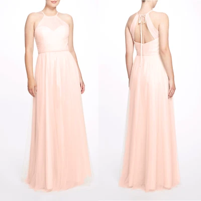 Vestido Marchesa Dama de honor Sicilia Rosa Rubor Tul Plisado Sin Mangas Talla 6 Foto 1 de 4