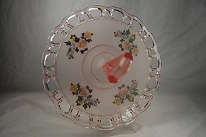 Vintage Anchor Hocking alte Kolonie Spitze Griff Tid Bit Serviertablett rosa Blumen  - Bild 1 von 6