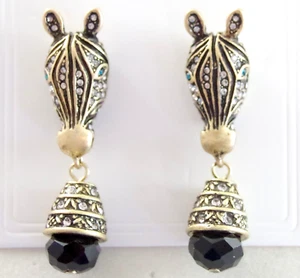 2.25" 3-D NWOT DESIGNER STYLE CRYSTAL RHINESTONE ZEBRA HEAD DROP DANGLE EARRINGS - Picture 1 of 17
