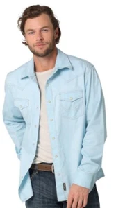Wrangler Retro Premium Snap Flap Pocket Long Sleeve Men’s Light Blue XL - Picture 1 of 7