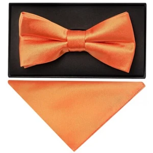 Plain Burnt Orange Handmade Mens Bow Tie and Pocket Square Wedding Formal Prom - Picture 1 of 4