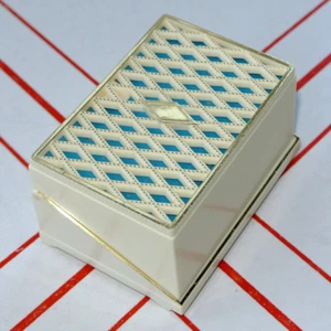 Classy Vintage Retro Double Wedding Ring Presentation Box Turquoise Blue & Ivory - Picture 1 of 8