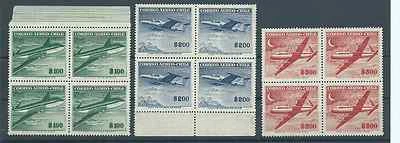Juego completo de correo aéreo CHILE 1955 Cometa bloque aéreo de 4 marcas de agua MNH/MVLH  Foto 1 de 2
