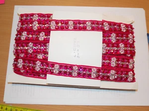 pink jewel bead Sequin Indian wedding pearl costume ribbon mesh rhinestone - Picture 1 of 1