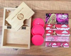 Juego de regalo de caja de almacenamiento rodante de lujo de madera raw rosa - Imagen 1 de 4