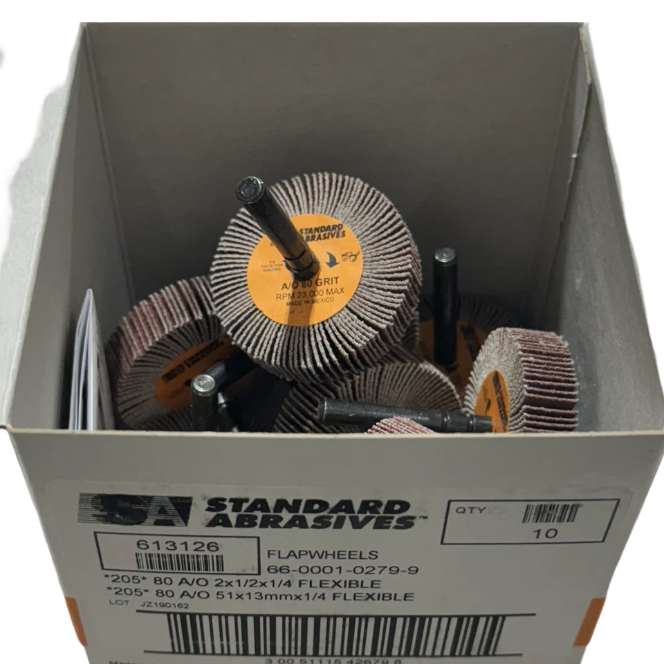 Standard Abrasives 2" x 1/2" x 1/4" Mounted Flap Wheels 80 Grit AO 10 Pack - Image 1 of 1