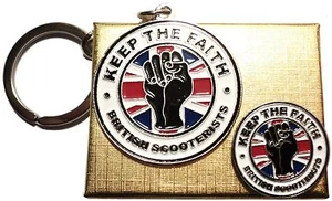 Keep The Faith British Scooterist Metal Keyring Enamel Badge Set MOD Scooter - Picture 1 of 4