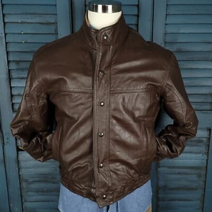 Vintage Oleg Cassini Jacket Mens 40R Brown Lambskin Leather Bomber Quilt Lined - Picture 1 of 19