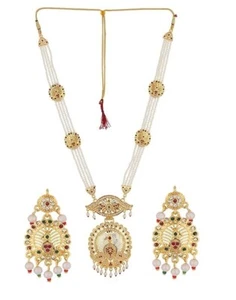 Artificial Imitation Jewellery|Gold Plated Pearl Stone Meenakari Rajwadi Style - Picture 1 of 5