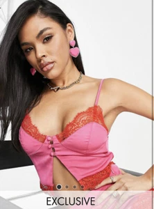 ASOS ASYOU Contrast Lace Bust Cup Cami Co-Ord in Pink & Red Size 16 BNWOT - Picture 1 of 3