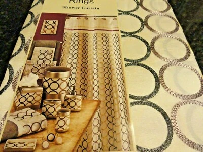 new~Circles~sheer Tan~Brown~Black~Plum Geometric RINGS fabric SHOWER CURTAIN~ - Image 1 of 4