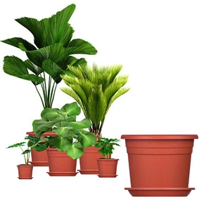 5x Blumentopf mit Untersetzer 25cm rund Kunststoff Pflanzkübel Töpfe terrakotta - Bild 1 von 7
