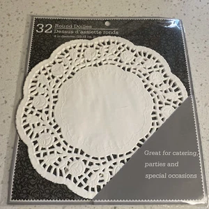 32 WHITE ROUND PAPER DOILIES 8" LACY FLOWER Greenbrier International Inc. NIP - Picture 1 of 5