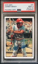 1975 SSPC JOHNNY BENCH Signed Baseball Card #31 PSA 9 PSA/DNA Auto Grade 10
