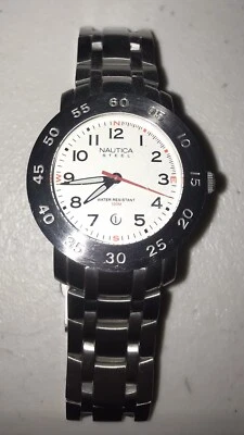 Nautica Steel Calendar Date White Dial Watch Stainless Bracelet - NEEDS BATTERY - Image 1 of 3