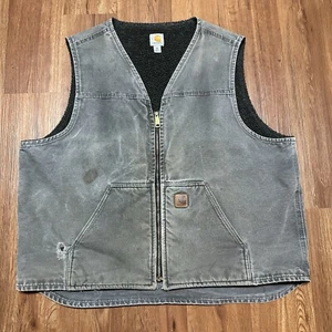 Carhartt Sherpa Lined Washed Duck Vest V26-GVL Grey Men's 2XL Sandstone - Picture 1 of 8