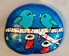Hand Painted Rock ~ Christmas ~ Bluebirds On A Birch Branch