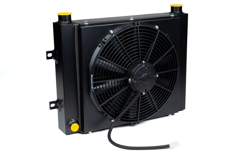 Enfriador de aceite Maxim Mobile con ventilador y cubierta: 12 VDC, 52 GPM, 1 puertos NPT Foto 1 de 4