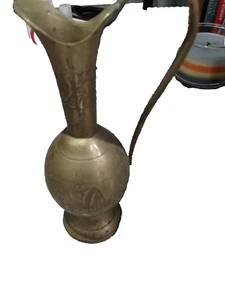 Vintage Etched Brass Pitcher from India 8 High x 3"Diameter at Widest Part - Picture 1 of 8