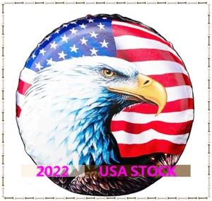Pickup Spare Tire Cover 15" Anti-Aging Black Vinyl American Flag Eagle 205/75R14 - Picture 1 of 10