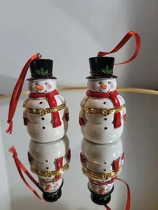 2 Christmas Tree Ornament Money Gift Boxes "Snowman" Hanging Vintage - Picture 1 of 10