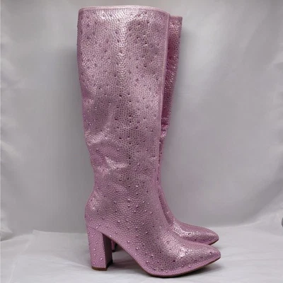 Top Moda Mariha Para Mujer Estrás Botas Hasta la Rodilla 7 Rosa Tacón Grueso Retro Gogo Foto 1 de 4