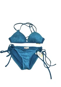 NWT SO Teal Velvet Textured Bikini Set 2 pieces Push Up Cheeky Hipster Sz Small - Picture 1 of 8