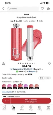 Barra de rubor Dior Rosy Glow 015 cereza Foto 1 de 2