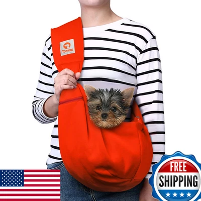 Tomkas маленькая собака слинга перевозчик красный 3-10 фунтов регулируемый ремень с карманом на молнии - Изображение 1 из 4