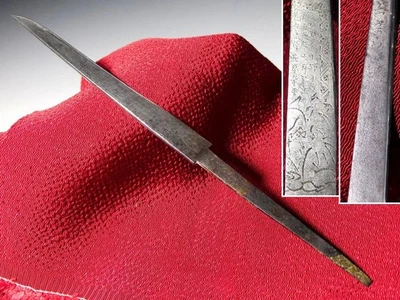 Rokkasen 6 Famous Poets Horimono Kogatana Edo original tsuba sword antique - Image 1 of 4