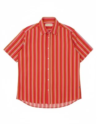TOM TAILOR Mens Short Sleeve Shirt XL Red Striped Cotton AK07 - Image 1 of 4