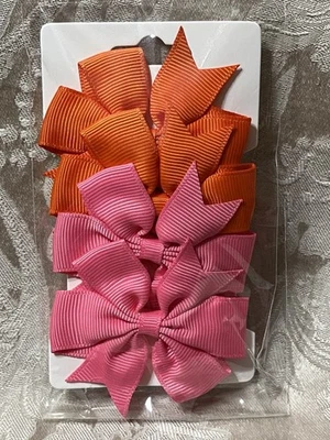 Lo último Rosa y Naranja Clip de moño Cinta de grosgrain Conjunto de pasador de cabello para niñas pequeñas Foto 1 de 3